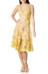 Dress The Population Audrey Embroidered Fit & Flare Dress In Canary/ Nude