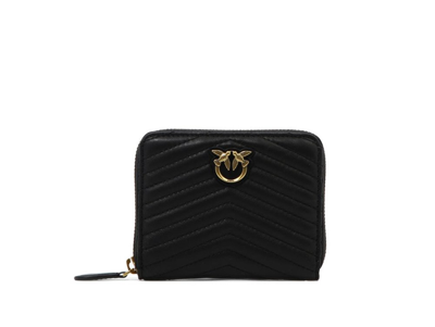 Pinko Love Birds-embellished Quilted Wallet In Black