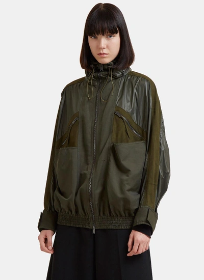 Stella Mccartney Faux Suede Panelled Bomber Jacket In Green