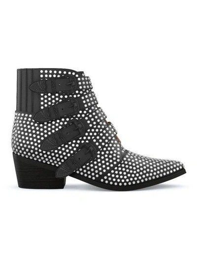 Toga Studded Four Buckle Western Boots In Black & Silver