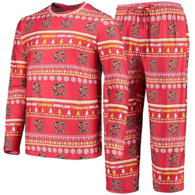 Concepts Sport Red Maryland Terrapins Ugly Sweater Long Sleeve T-shirt And Pants Sleep Set