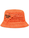 Prada Raffia Embroidered-logo Bucket Hat In Orange