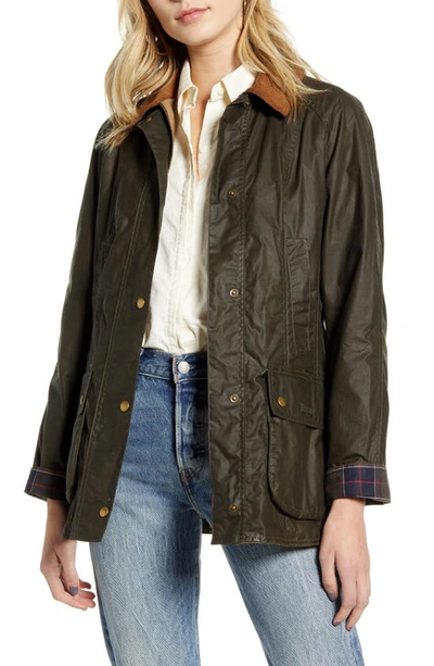 Barbour Beadnell Waxed Jacket In Green,brown