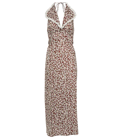 Rixo London Sabrina Floral Halterneck Midi Dress In Chocolate