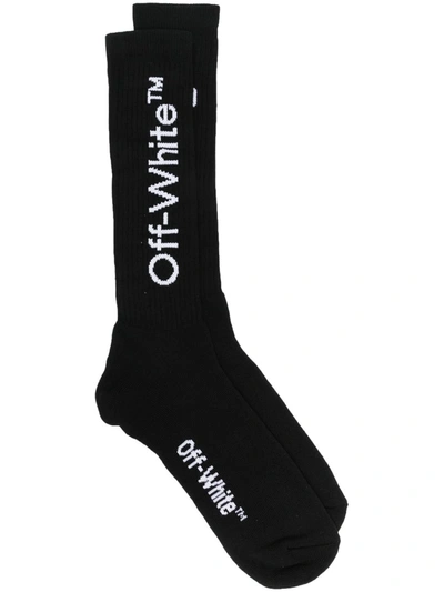 Off-white Bookish Big Logo Cotton Mid Calf Socks In Black