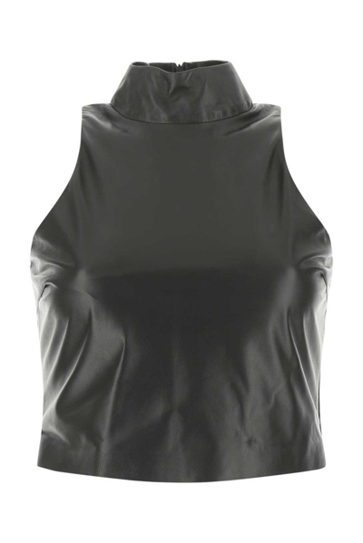 Amiri Mock-neck Sleeveless Leather Top In Grey
