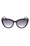 Tom Ford 56mm Gradient Cat Eye Sunglasses In Sblk/ Smkg