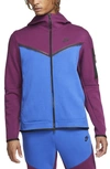Nike Sportswear Tech Fleece Zip Hoodie In Sangria/ Game Royal/ Black
