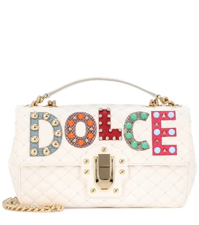Dolce & Gabbana Lucia Dolce Patch Napa Leather Shoulder Bag In White