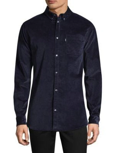 Wesc Vance Corduroy Button-down Shirt In Navy Blazer