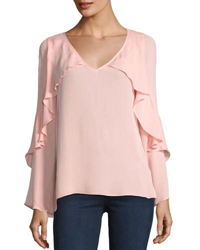 Kobi Halperin Ryann V-neck Silk Blouse In Shell Pink