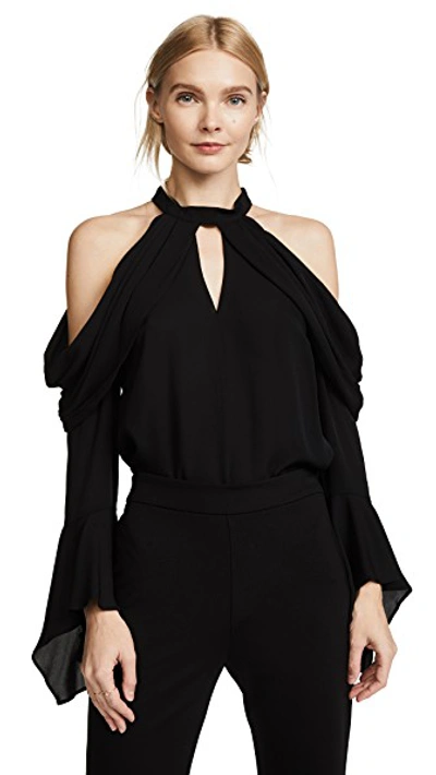 Kobi Halperin Aria Cold-shoulder Silk Blouse In Black