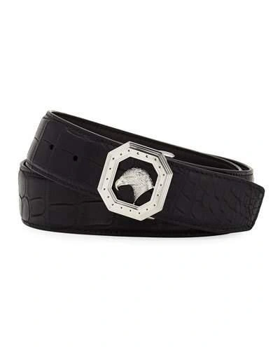 Stefano Ricci Crocodile Belt With Eagle Buckle In Black