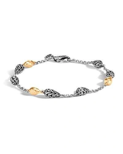 John Hardy Classic Chain Hammered Station Bracelet In Yellow/silver