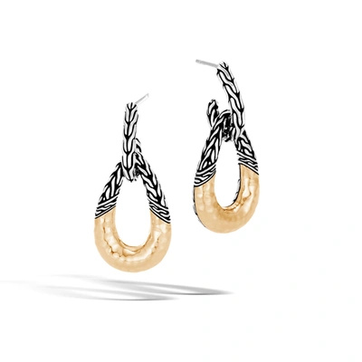 John Hardy 18k Yellow Gold & Sterling Silver Classic Chain Hammered Hoop Earrings In Yellow/silver