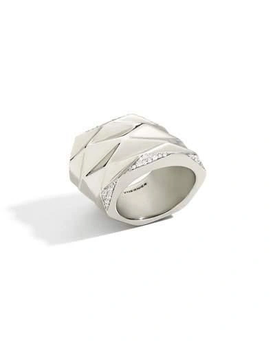 Vhernier 18k White Gold Plisse Ring With Diamonds