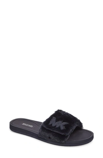Michael Michael Kors Mk Faux-fur Flat Slide Sandal In Admiral Faux Fur