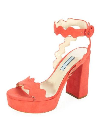 Prada Scalloped Suede Platform Sandals In Corallo