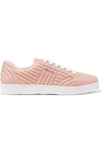 Prada Stitched Leather Low-top Sneakers In Light/pastel Pink