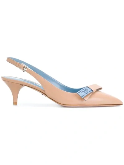 Prada Logo-bow Leather Slingback Pump In Nude & Neutrals