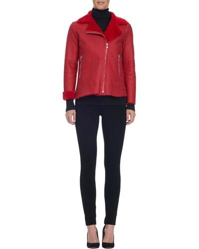 Christia Shearling Fur-lined Moto Jacket In Red