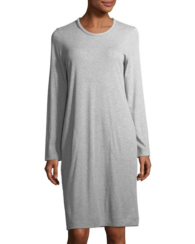 Hanro Natural Elegance Long-sleeve Nightgown In Grey