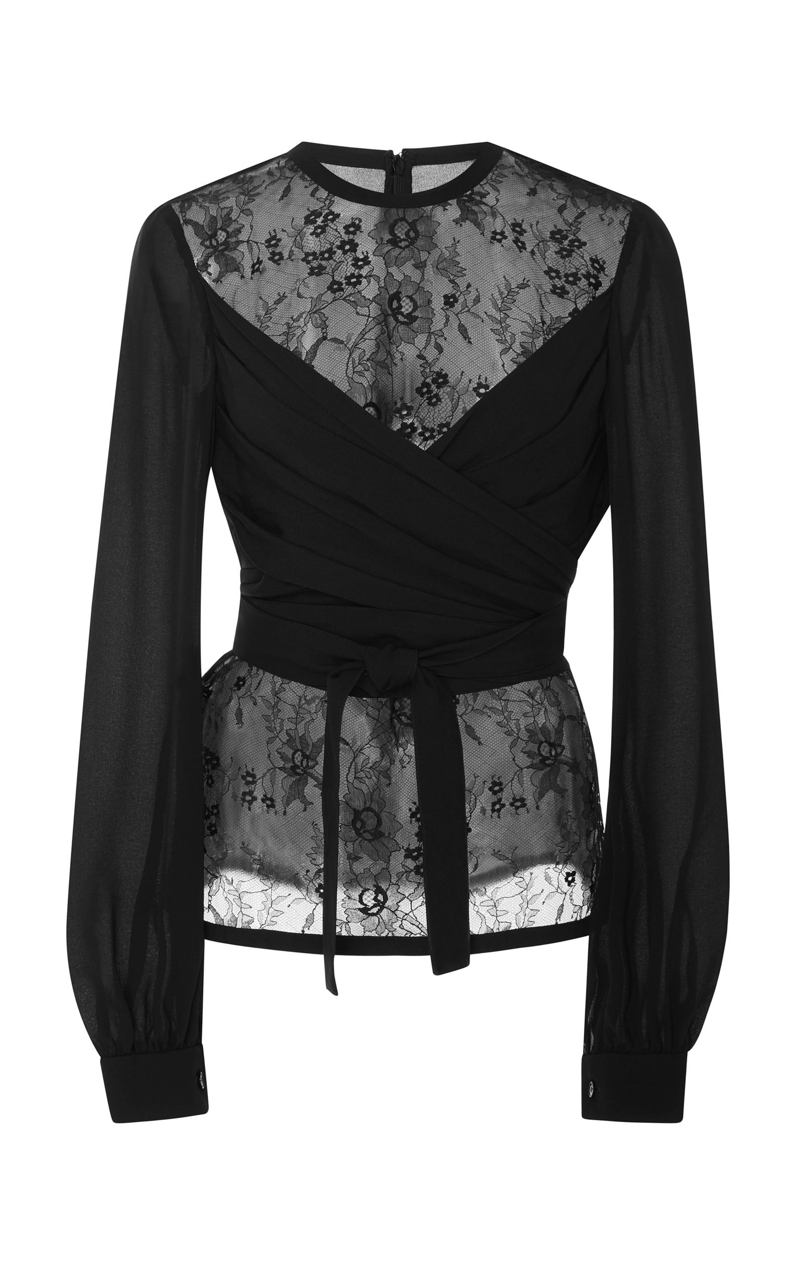Elie Saab Wrapped Lace Blouse In Black | ModeSens