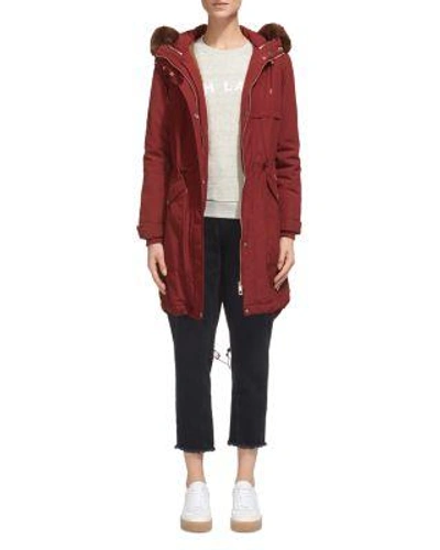 Whistles Cassie Faux Fur Trimmed Parka In Burgundy