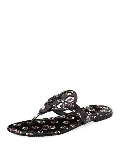 Tory Burch Women's Miller Patent Leather Thong Sandals In Black Stamped Floral