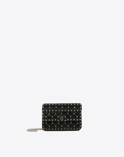 Valentino Garavani Small Crinkled Lambskin Rockstud Spike Bag In Black