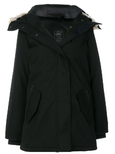 Canada Goose Padded Parka Jacket With Fur Collar In Black