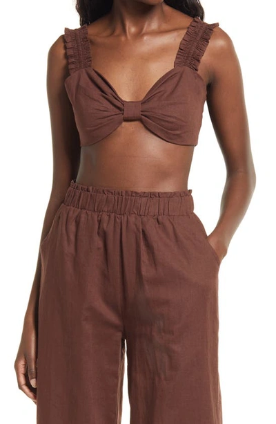 Charlie Holiday Diana Linen & Cotton Bra Top In Chocolate