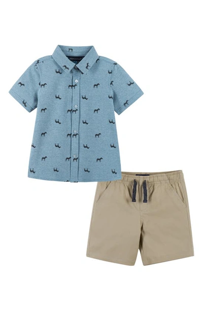 Andy & Evan Babies' Zebra Knit Shirt & Shorts Set In Light Blue Zebra