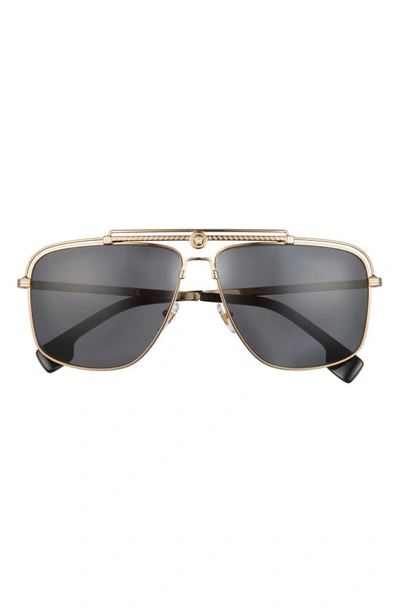 Versace 61mm Rectangular Aviator Sunglasses In Gold