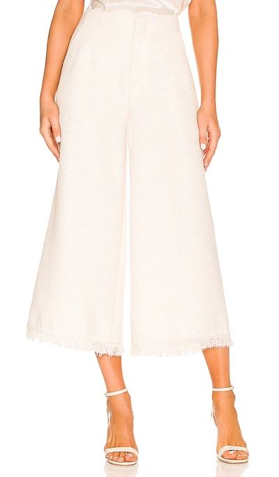 Something Navy Tweed Frayed Hem Wide Leg Pants In Ivory