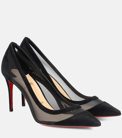 Christian Louboutin Galativi 85 Suede And Mesh Pumps In Black