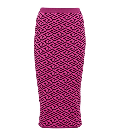 Versace Greca Signature Jacquard Midi Skirt In Pink