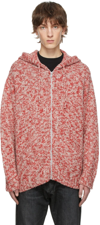 Undercover Melange Zipped Wool-blend Knit Sweatshirt In Red