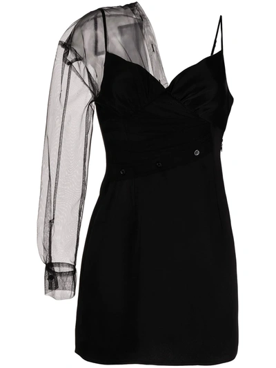 Act N°1 Asymmetric Satin Mini Dress In Black