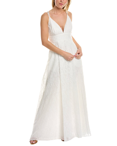 Aidan Mattox V-neck Embroidered Ball Gown In White
