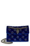 Kurt Geiger Mini Kensington Velvet Crossbody Bag In Dark Blue