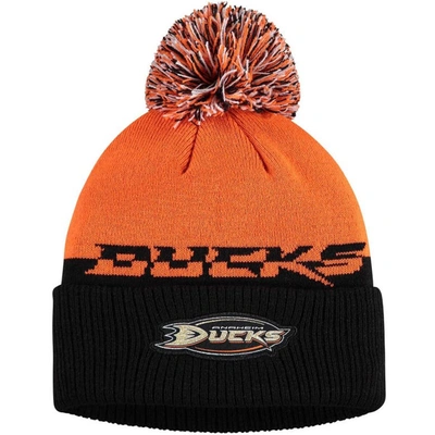 Adidas Originals Men's Orange, Black Anaheim Ducks Cold. Rdy Cuffed Knit Hat With Pom In Orange/black