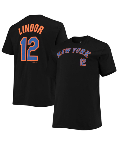 Profile Men's Francisco Lindor Black New York Mets Big And Tall Name And Number T-shirt