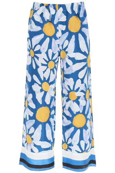 Marni Floral-print Cropped Silk Trousers In Blue,yellow,white
