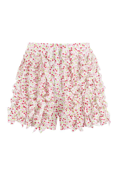 Msgm Cherry-print Ruffled Mini Shorts In Weiss