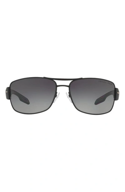 Prada 65mm Gradient Polarized Oversize Aviator Sunglasses In Black