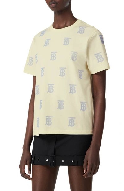 Burberry Margot Tb Monogram Cotton T-shirt In Frosted Lemon