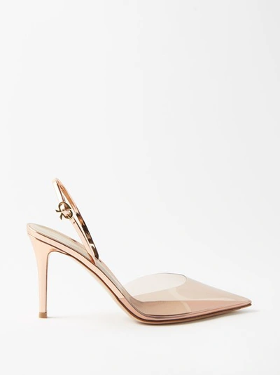 Gianvito Rossi Ribbon D'orsay 85 Rose Gold Leather And Perspex Pumps In Peach