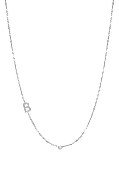 Bychari Asymmetric Initial & Diamond Pendant Necklace In 14k White Gold