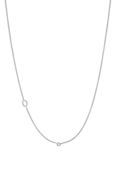 Bychari Small Asymmetric Initial & Diamond Pendant Necklace In 14k White Gold